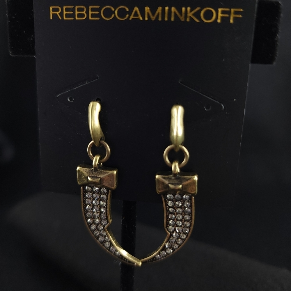 Rebecca Minkoff boho earrings - antique brass with pave rhinestones